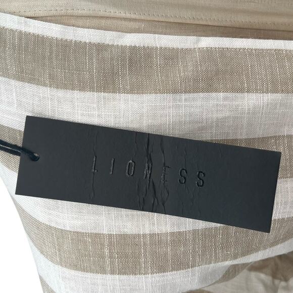 Lioness Fazio Skirt Set Tee Shirt Pinstripe Neutral Linen Nude White Size Medium - Picture 12 of 16